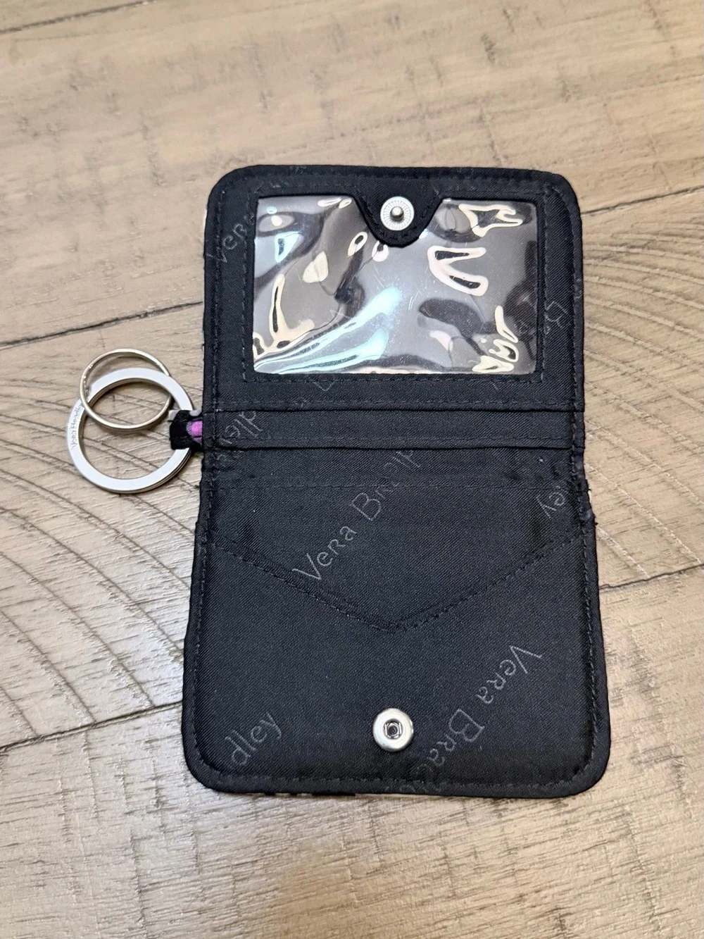 Vera Bradley Black ID Card Keychain Holder with Clear Window